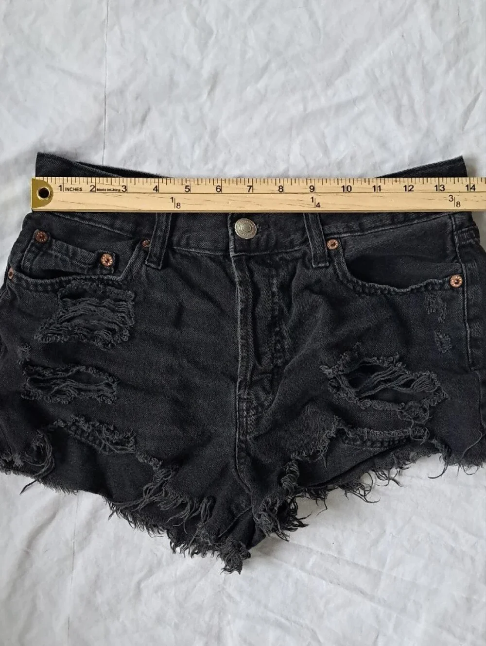 Aeropostale Black Denim Boyfriend Jean Shorts Cutoff Distressed Thrashed Rip  2